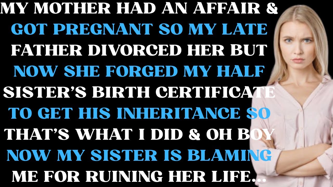 My mother had an affair & got pregnant so my late father divorced her but now she forged my half