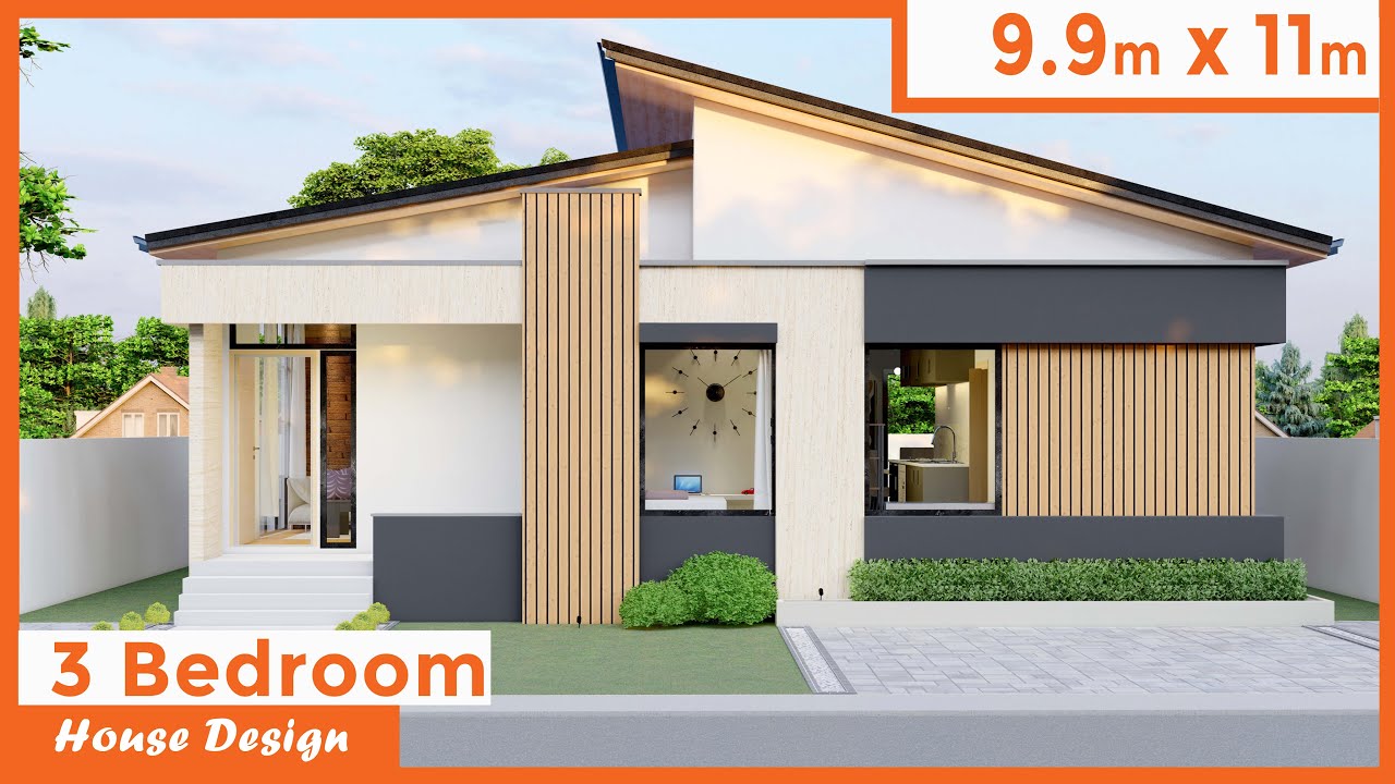 9.9 by 11 meters (32 by 36ft), 3 Bedrooms, Modern House Design  (106 square mtr /1,140 square ft)