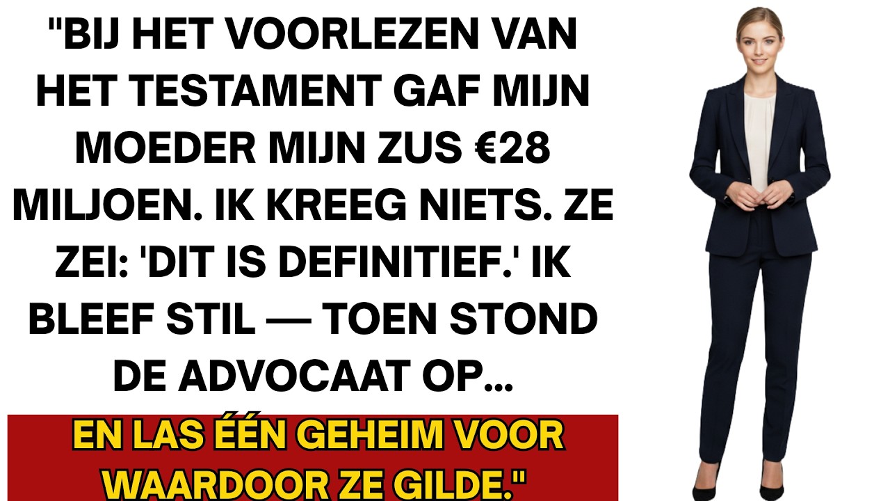Bij het testament gaf mijn moeder mijn zus €30M, toen las de notaris een geheim waardoor ze gilde.