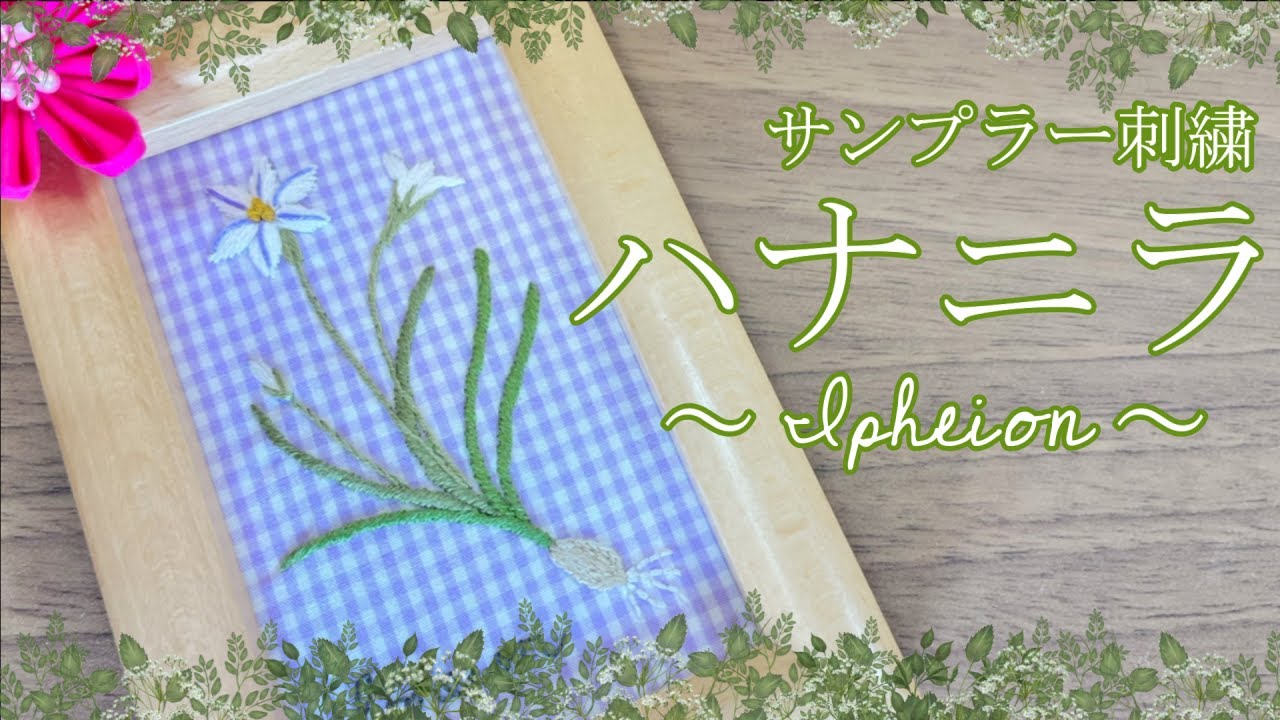 【クチュリエ】花と木の実のサンプラー刺しゅうフレームの会/249ハナニラ～Ipheion～「ギョウザに入れたくなっちゃうね🥟」
