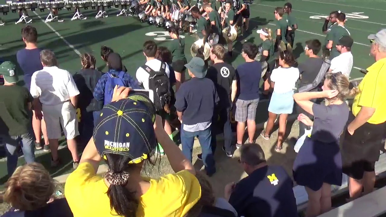Michigan Drumline vs MSU Drumline 10 7 2017 (on a very windy day at Elbel)