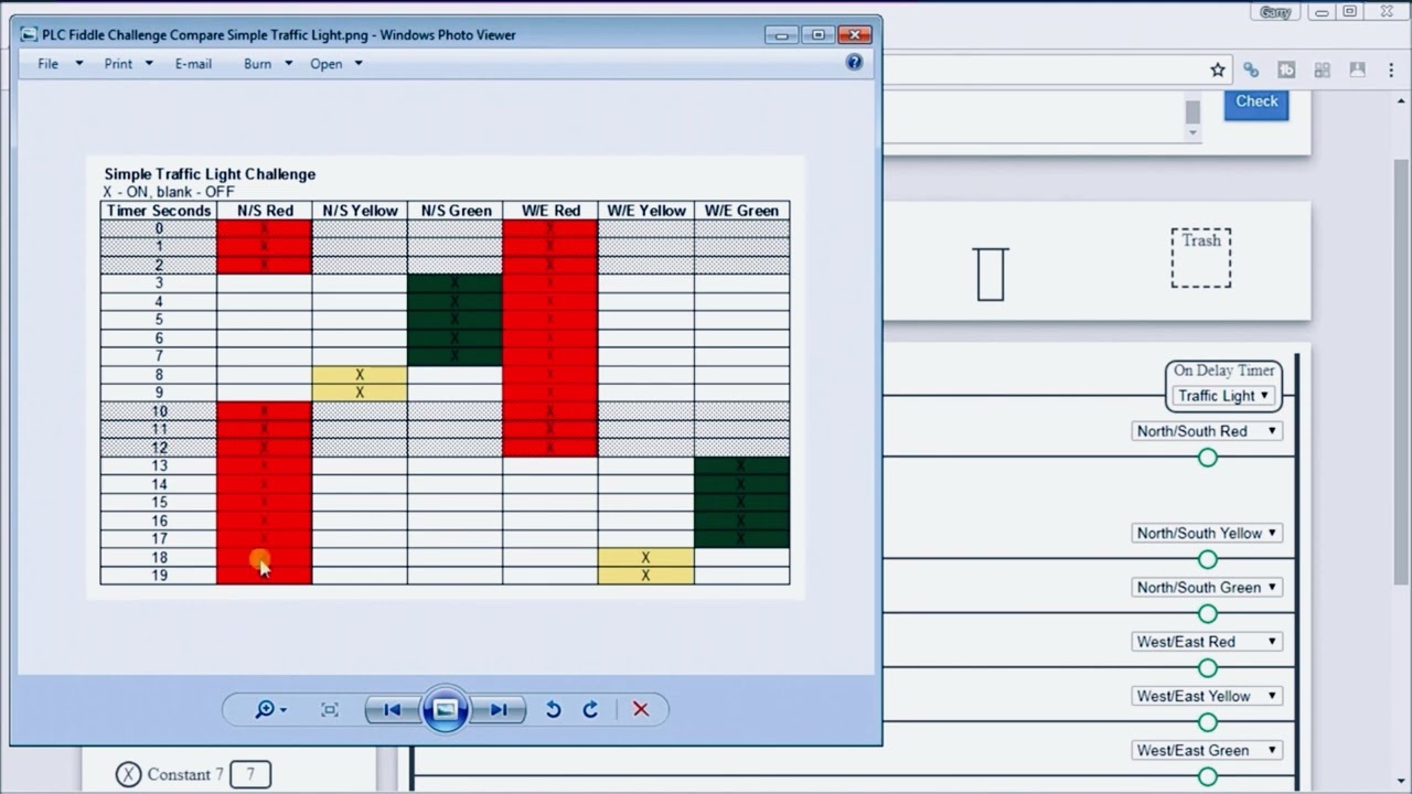 PLC simulation of simple traffic light solution on plcfiddle. 