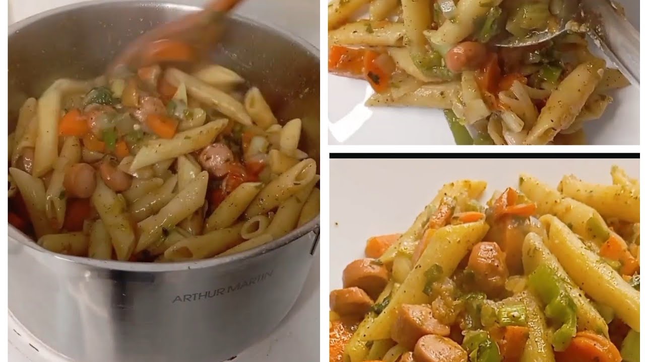 pâtes sautés, généreuses avec un mix délicieux de carottes, céleri, oignons et Knacki 🥕🧅🍅🫑