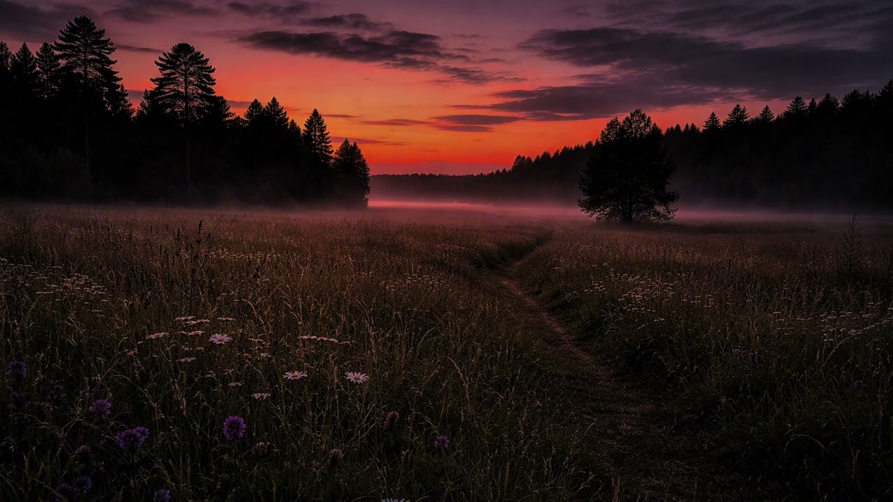 Nature Therapy Birds Singing in a Misty Field 🕊️