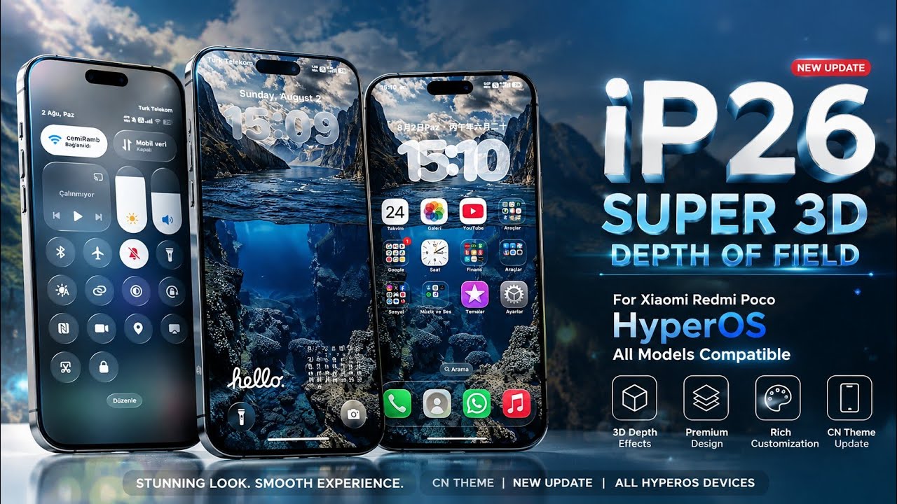 🔥 iP26 Super 3D Depth of Field UPDATED! Best HyperOS CN Theme for Xiaomi Redmi POCO