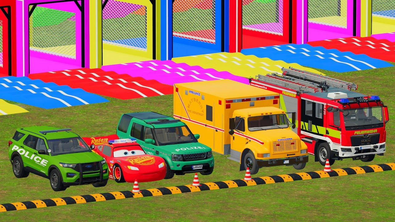 TRANSPORTING ALL POLICE CARS and AMBULANCE EMERGENCY VEHICLES WITH MERCEDES POLICE TRUCKS ! FS22