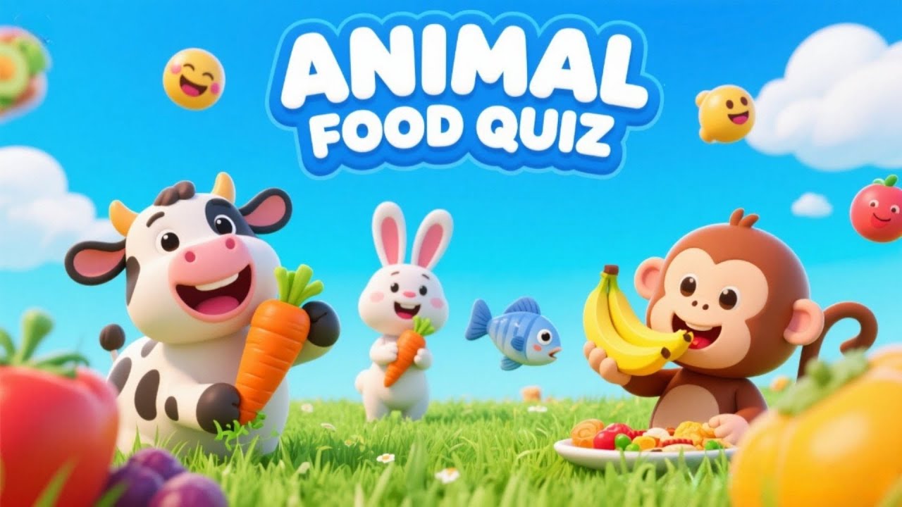 🍎🐒 Animal Food Quiz for Kids | What Do Animals Eat? | Preschool Learning Game 🐄🥕 | Giggle Thinker