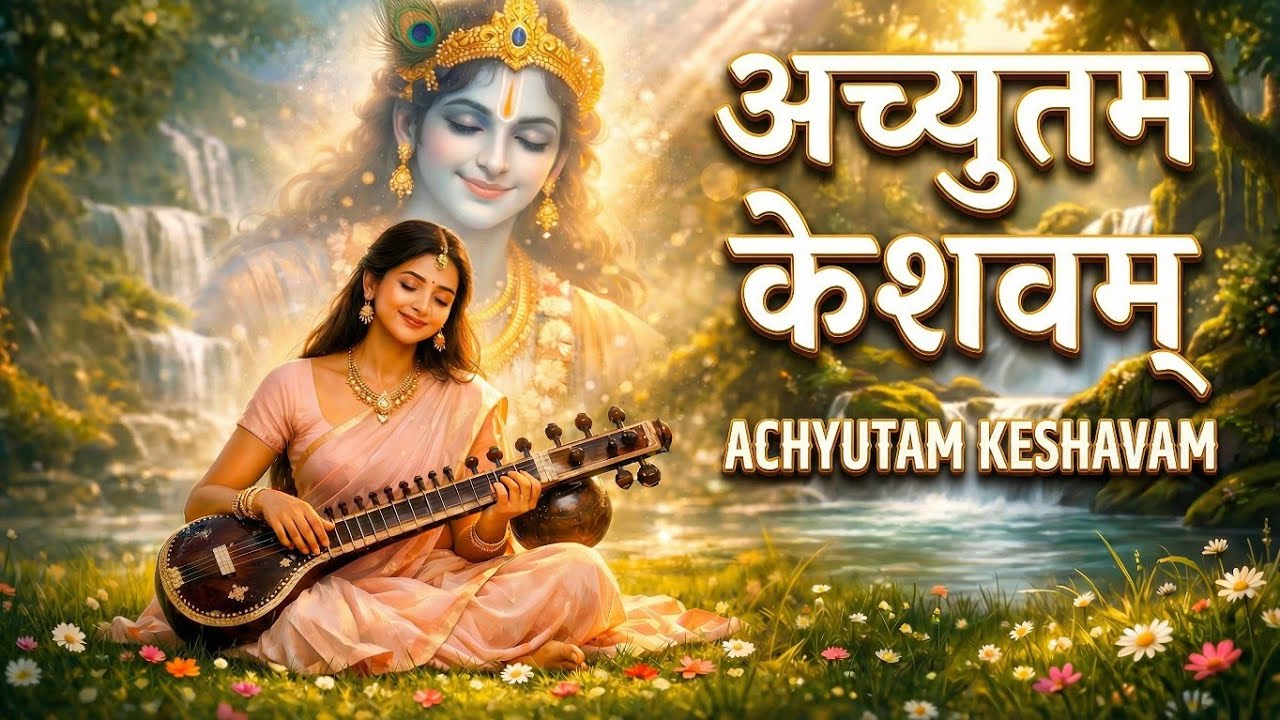 Most Peaceful Krishna Bhajan | अच्युतं केशवं | Divine Krishna Bhajan for Peace | Devotional Hindus