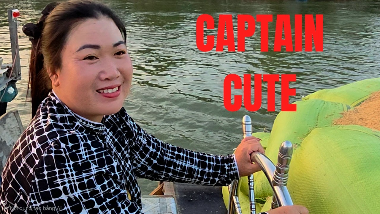 A Female Boat Captain Navigates a Narrow Mekong River with 100 Tons of Rice