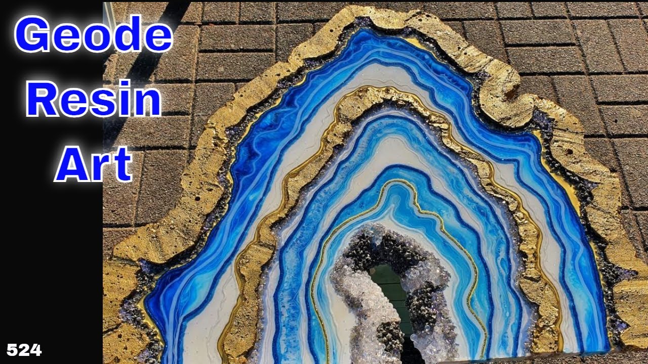 Geode Resin Art Tutorial in Blue, White, Gold  *DIY Foam Edge & Real Crystals*