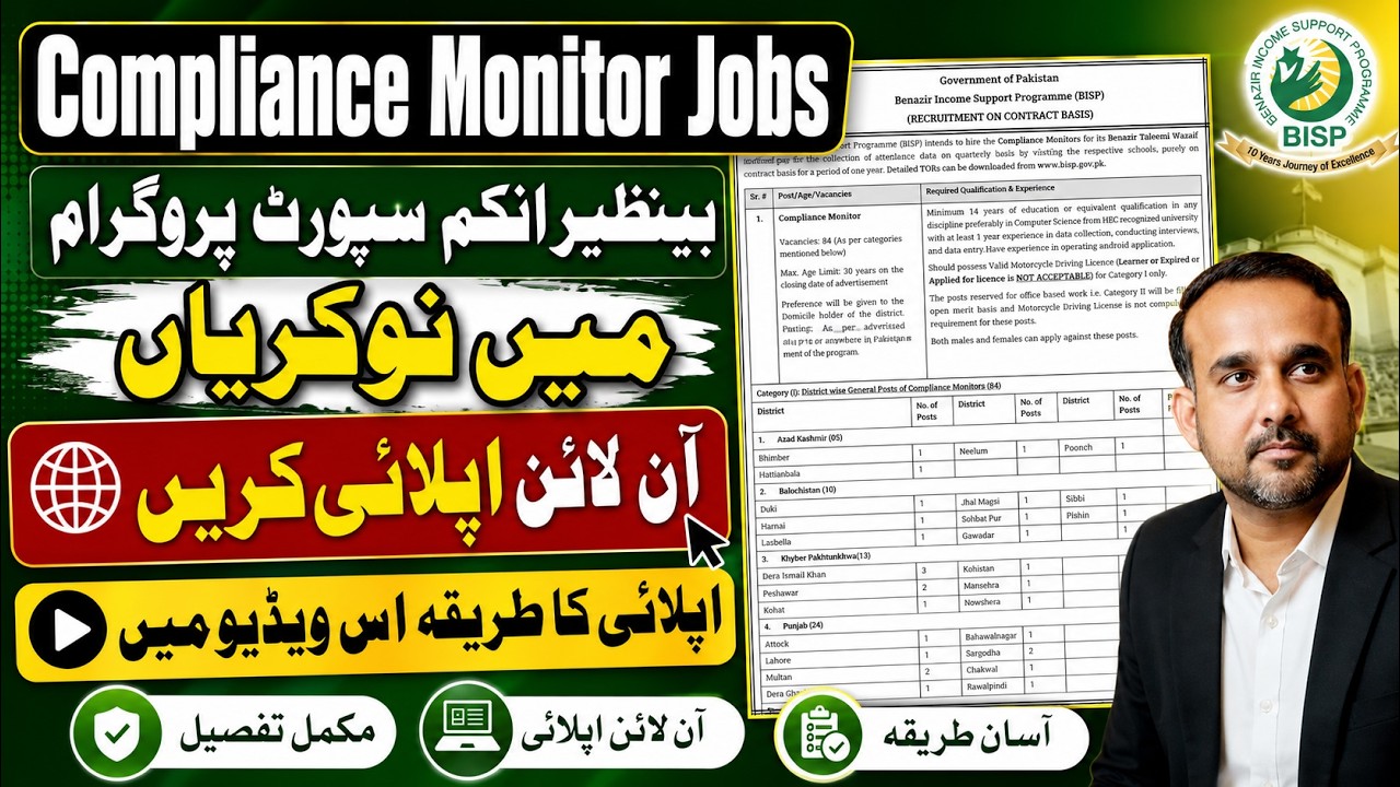 BISP Compliance Monitor Jobs 2026 Online Apply | How to Apply | Latest Govt Jobs