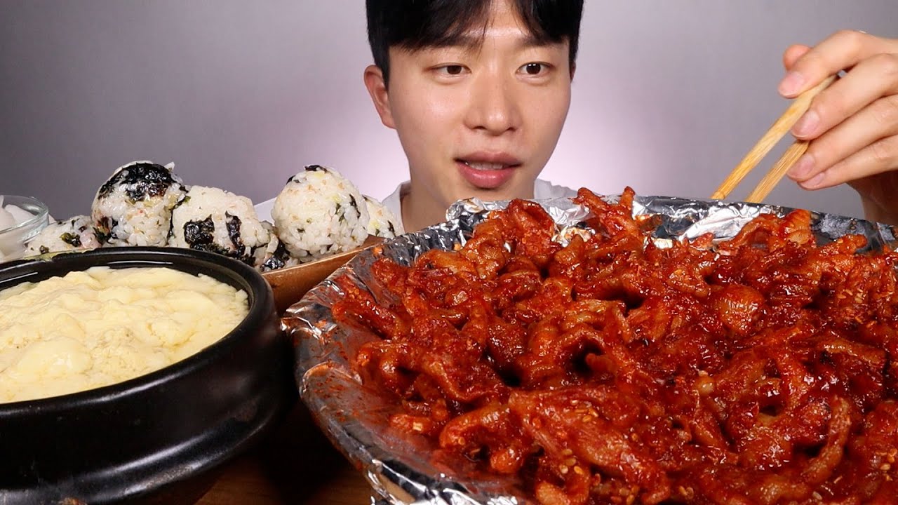 신화불닭발,, 직화무뼈닭발 계란찜 주먹밥 먹방!ASMR MUKBANG FIRE CHICKEN FOOT RICE BALLS Steamed Eggs Eating show