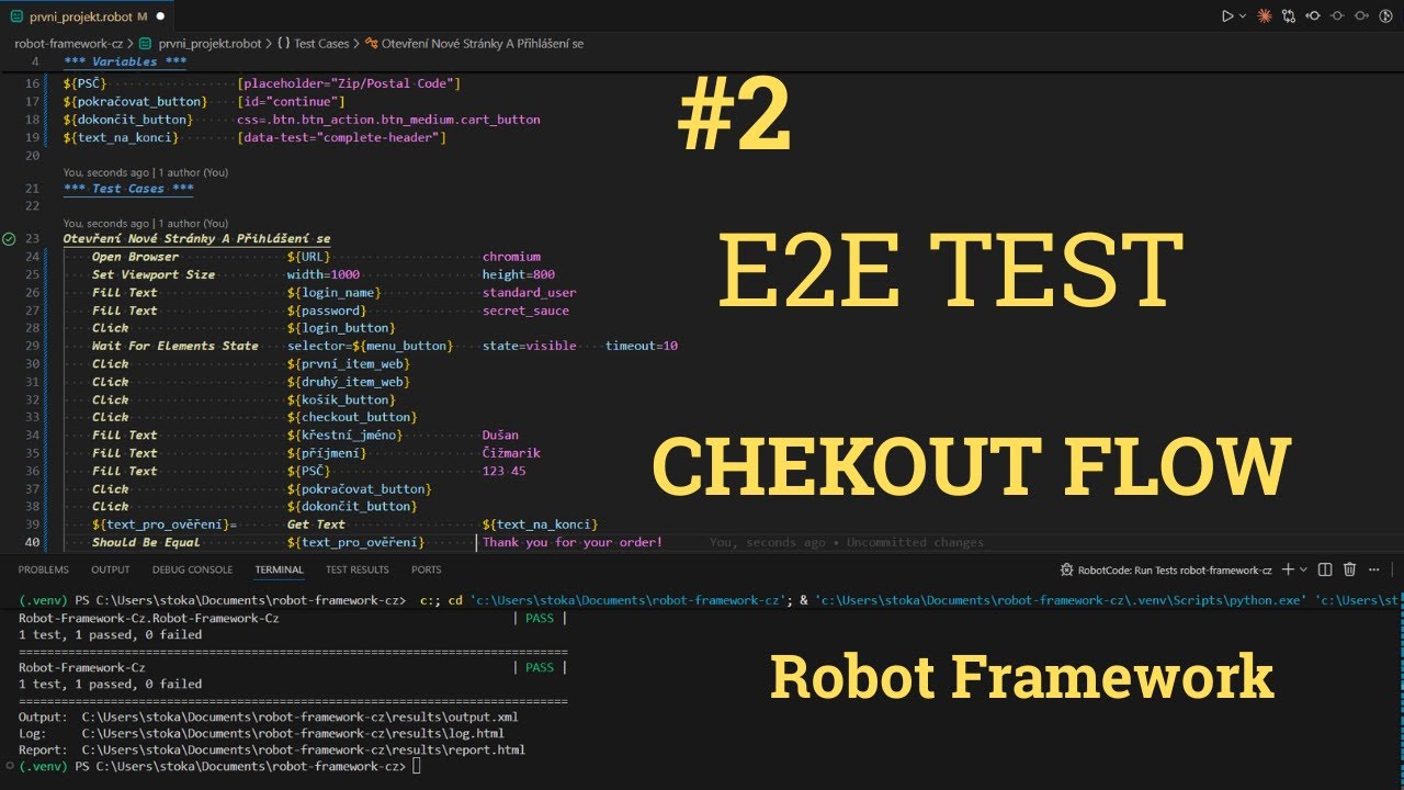 Robot Framework CZ #2 | E2E Test Košík až Checkout - UI Automatizace tutoriál
