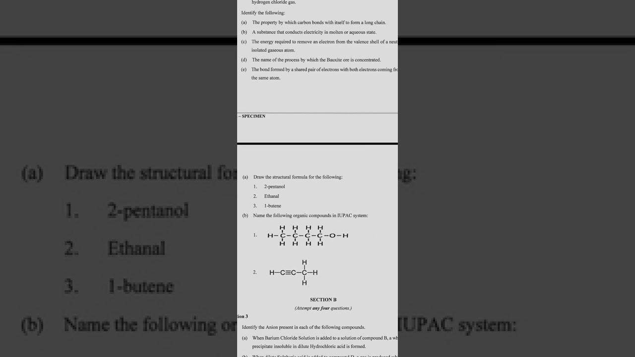 ISCE 10 CLASS SCIENCE #CHEMISTRY PAPER 2022-23