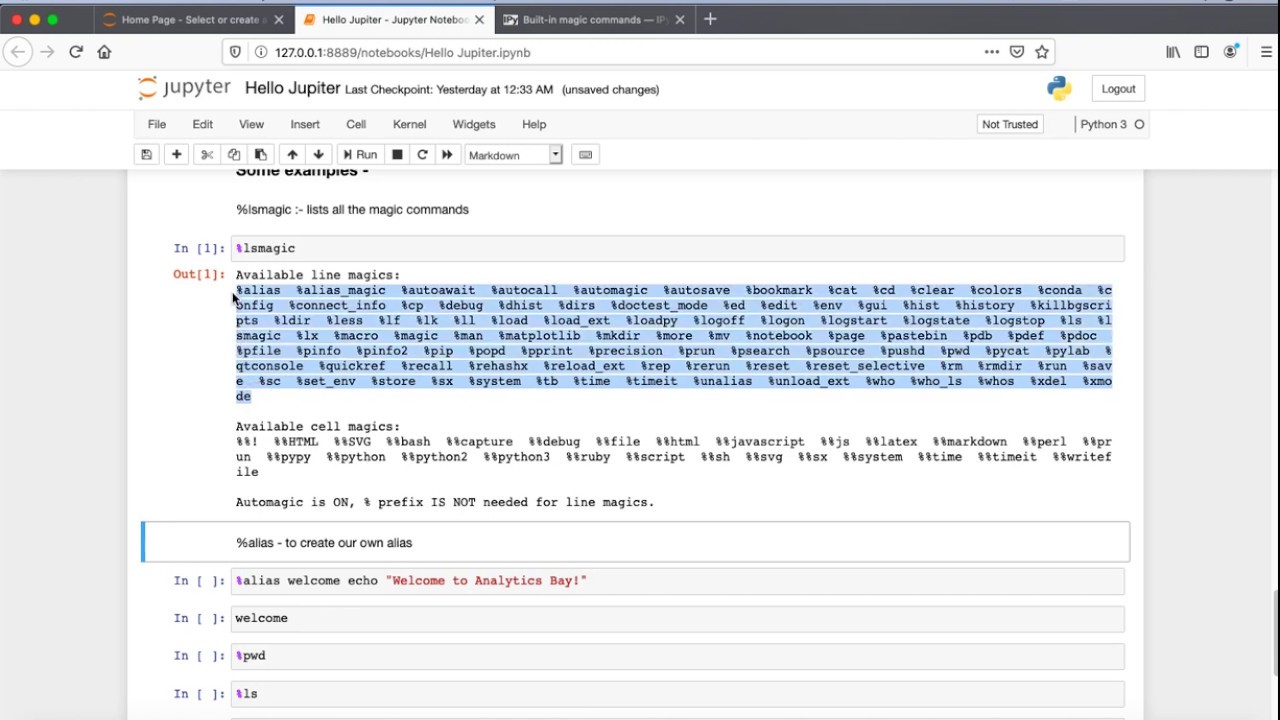 18. What are Magic Commands ? How to use/invoke them in Jupyter Notebook ?