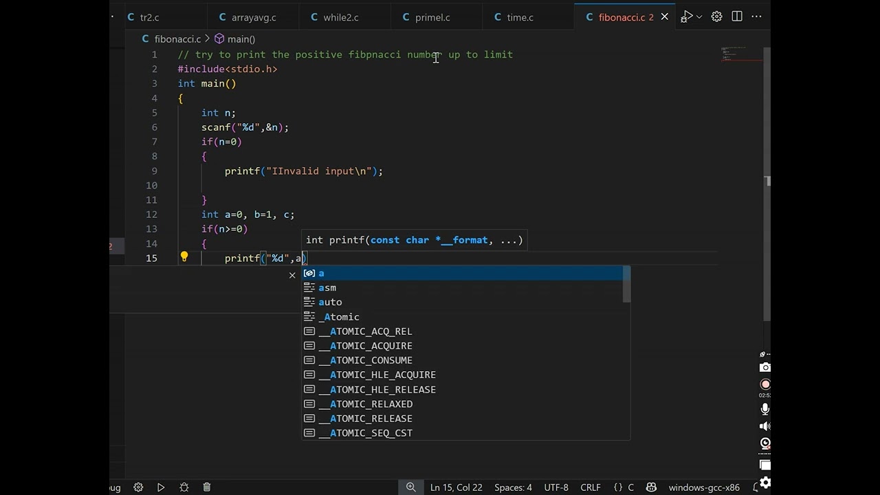 🧮 C Program to Generate Positive Fibonacci Numbers 🧮