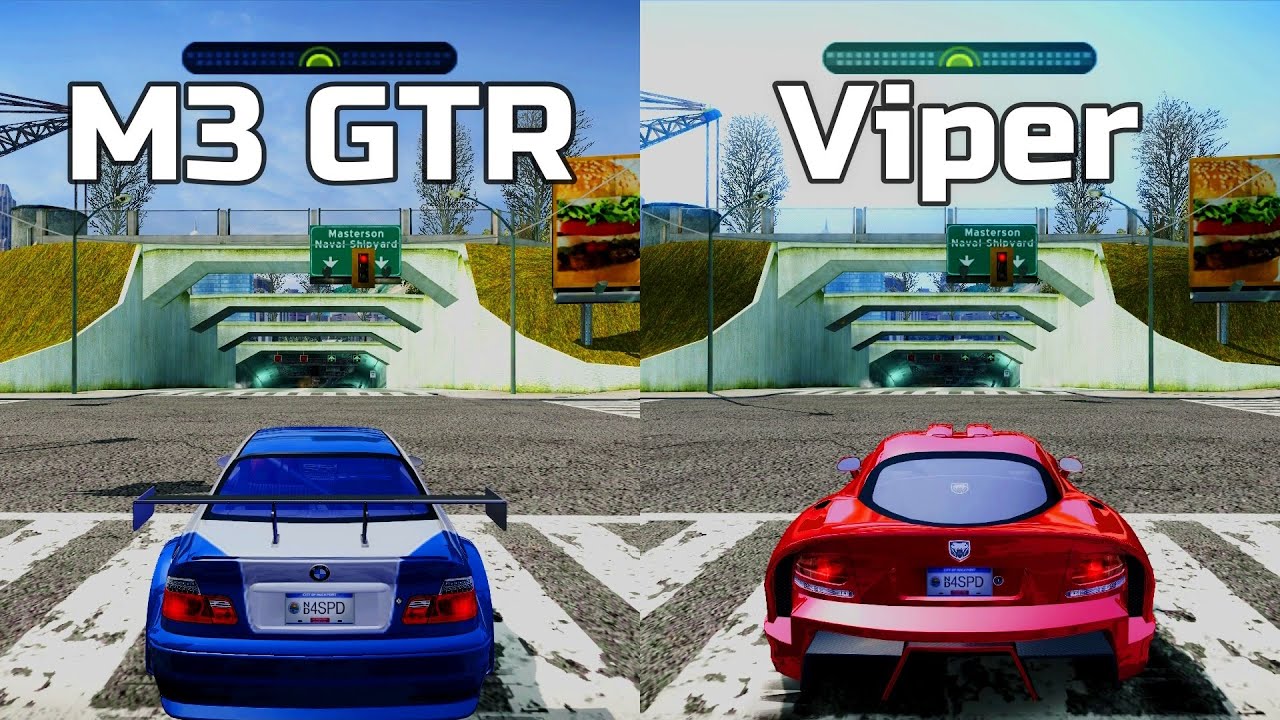 NFS Most Wanted: BMW M3 GTR vs Dodge Viper SRT - Drag Race