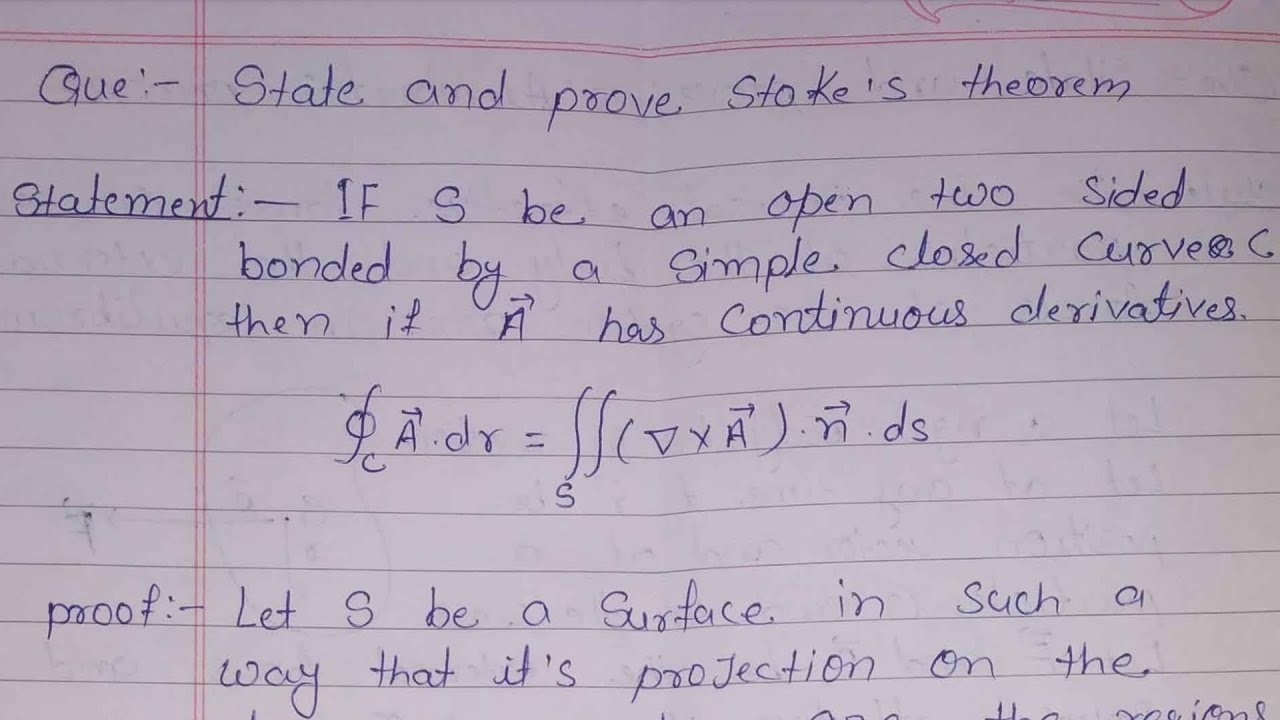 State and Prove Stoke's theorem,  mathematics ~ Mathotec
