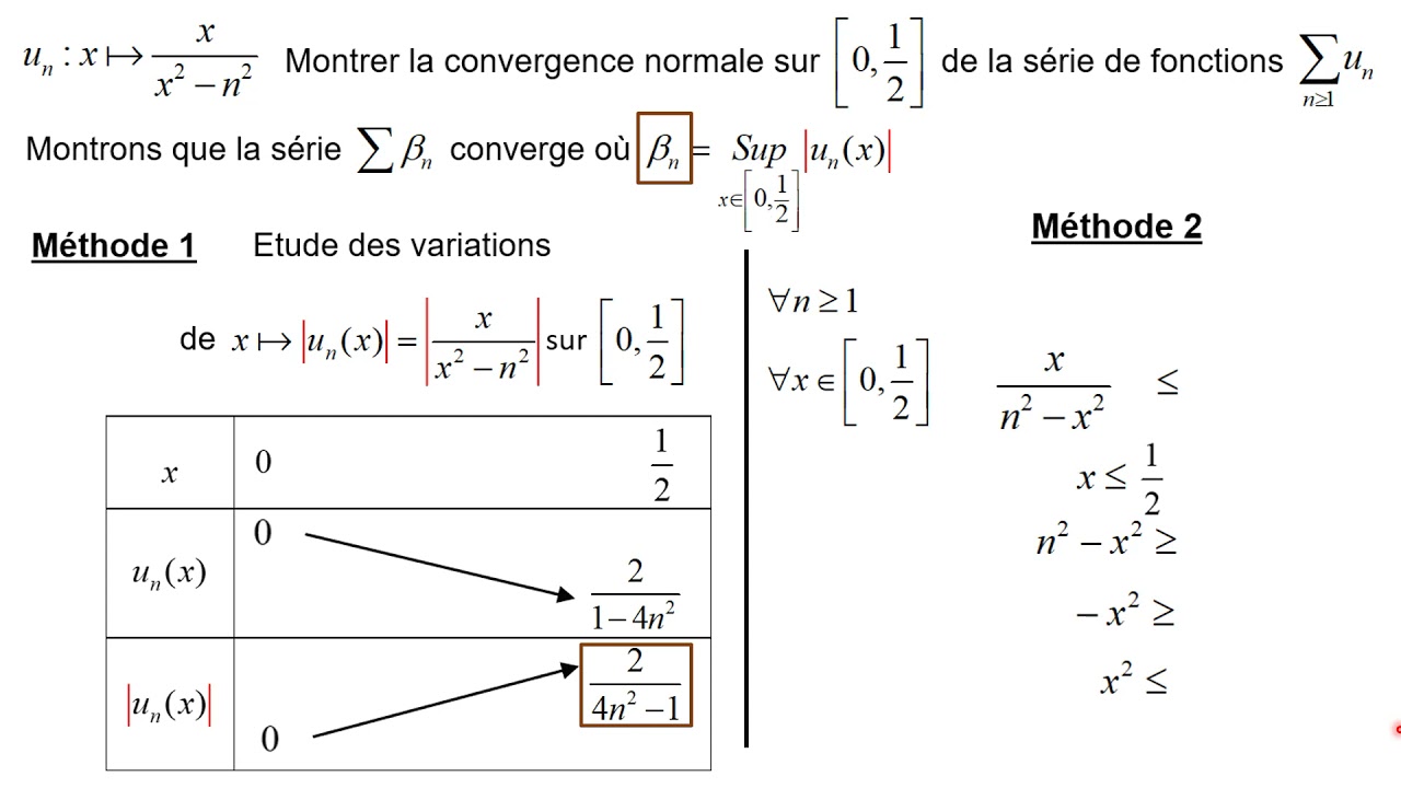 Exemple 1 : Les 2 méthodes pr montrer la convergence normale sur I d'une série de fonctions