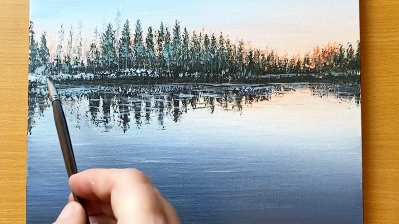 Calm Winter LakeAcrylic Painting / Acrylic Landscape Painting Tutorial