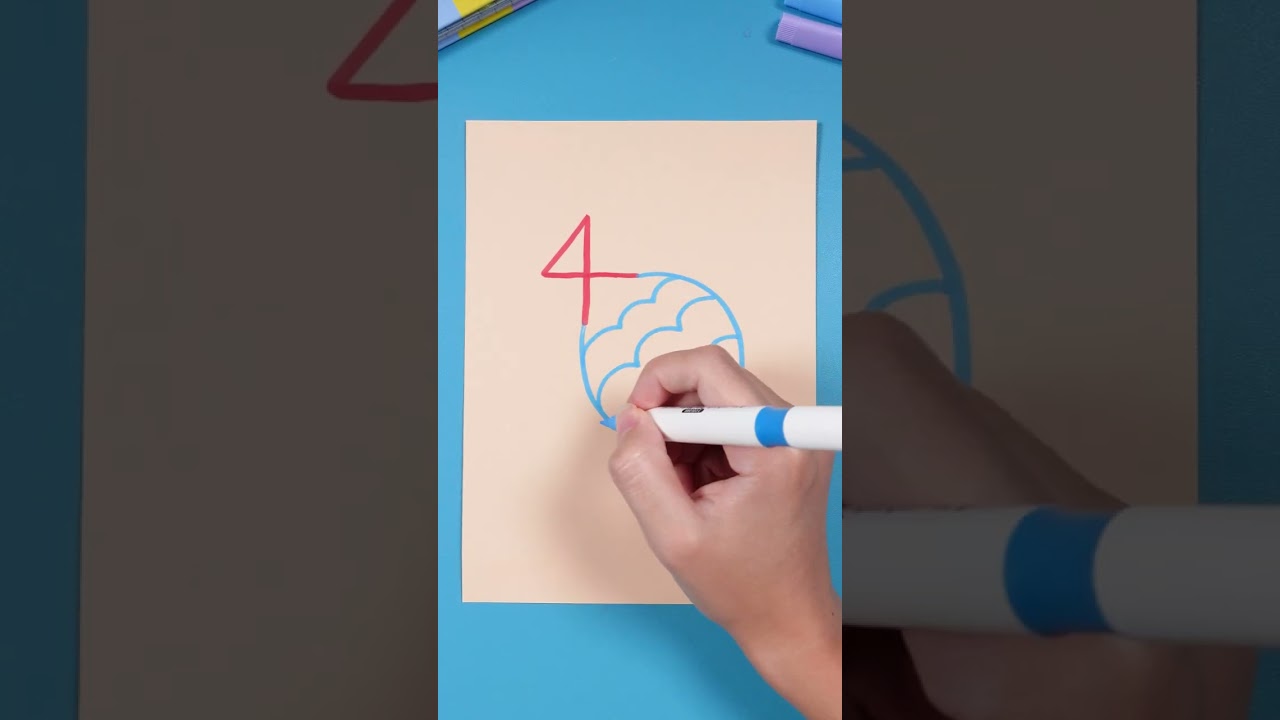 🎨 Number 4 Art Hack! Make a Cute Fish from a Simple Digit! ✨🐠 #shorts #easyart #kids