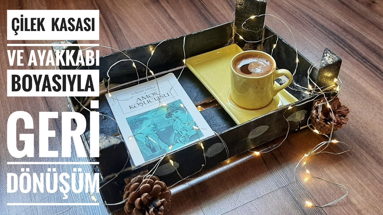 ÇİLEK KASASI VE AYAKKABI BOYASIYLA GERİ DÖNÜŞÜM DIY SUNUM TEPSİSİ TABLET TUTUCU DÜZENLEYİCİ
