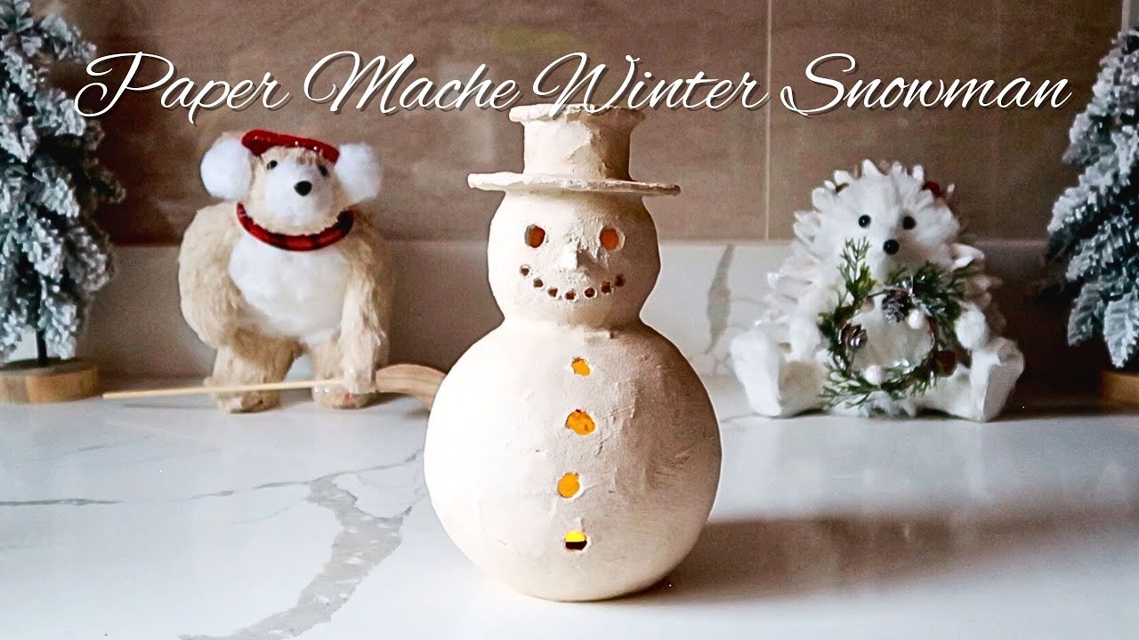 Paper Mache Winter Snowman (Pottery Barn Dupe) | Winter Home Decor