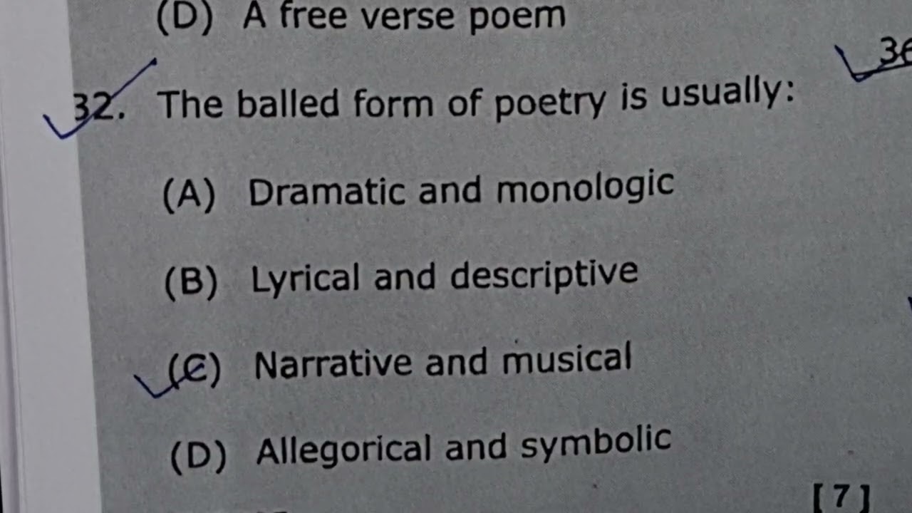 Solution (answer key) of BA 2nd semester question paper,  Poetry, 2025, RMPU