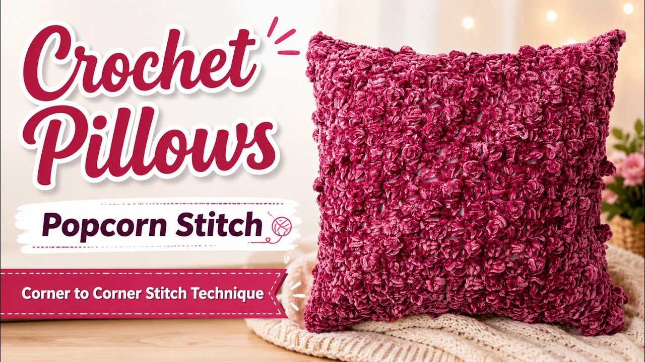 Corner to Corner C2C Crochet Popcorn Pillow