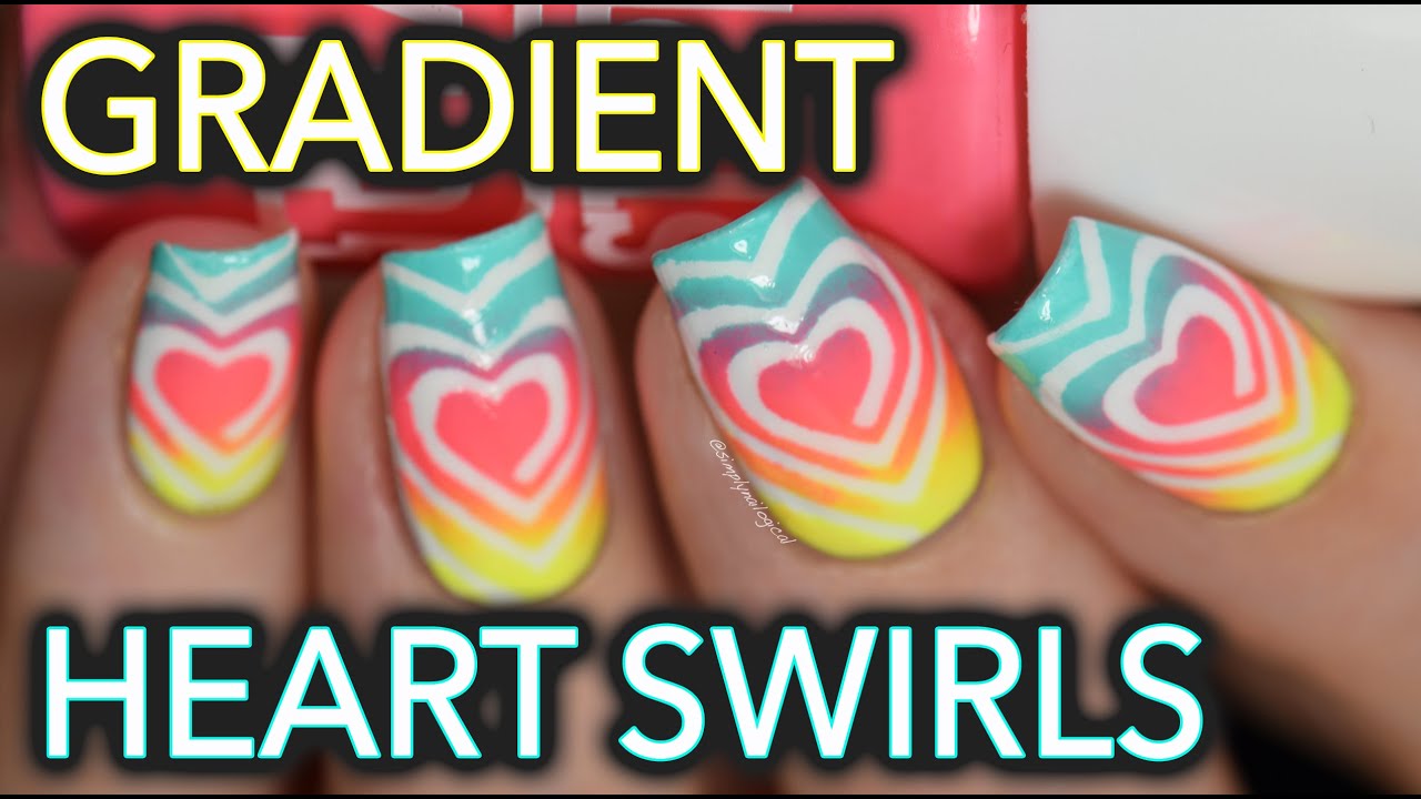 Easy neon heart swirl gradient nail art