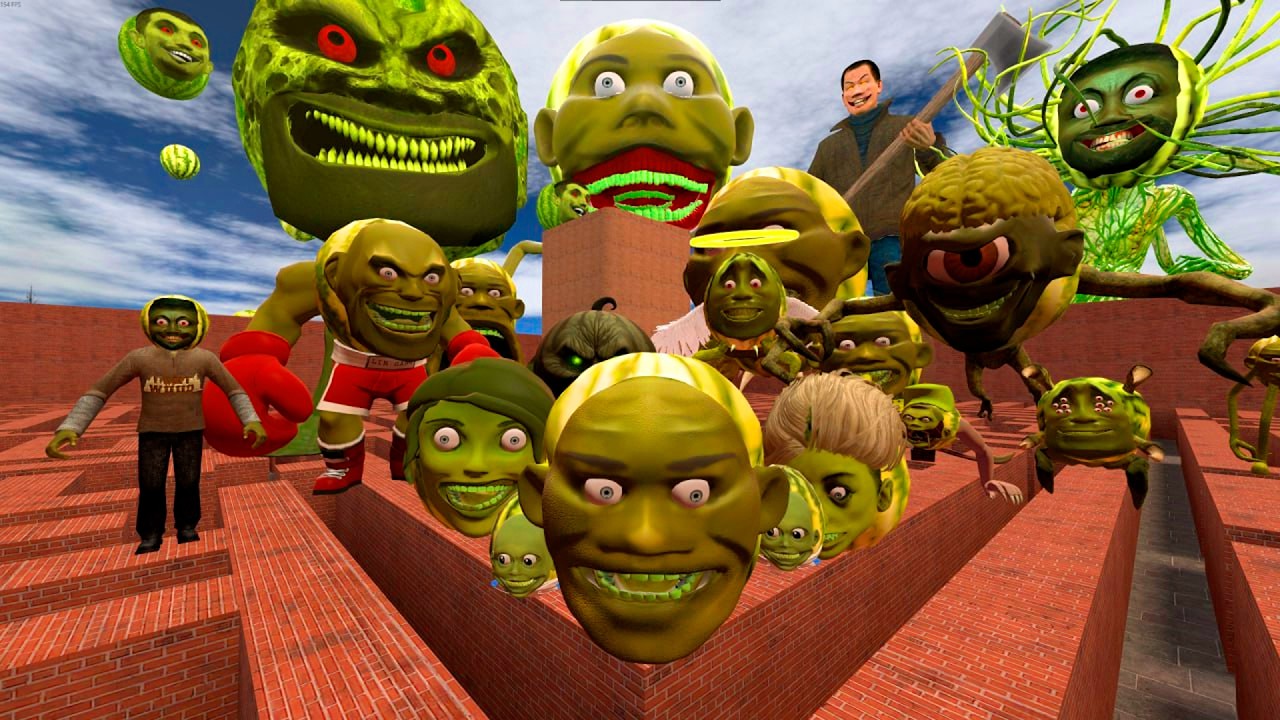 ALL LIN GANG MELON Family and GIANT NUCLEAR BOSS Chasing Me in GARRY'S MOD!