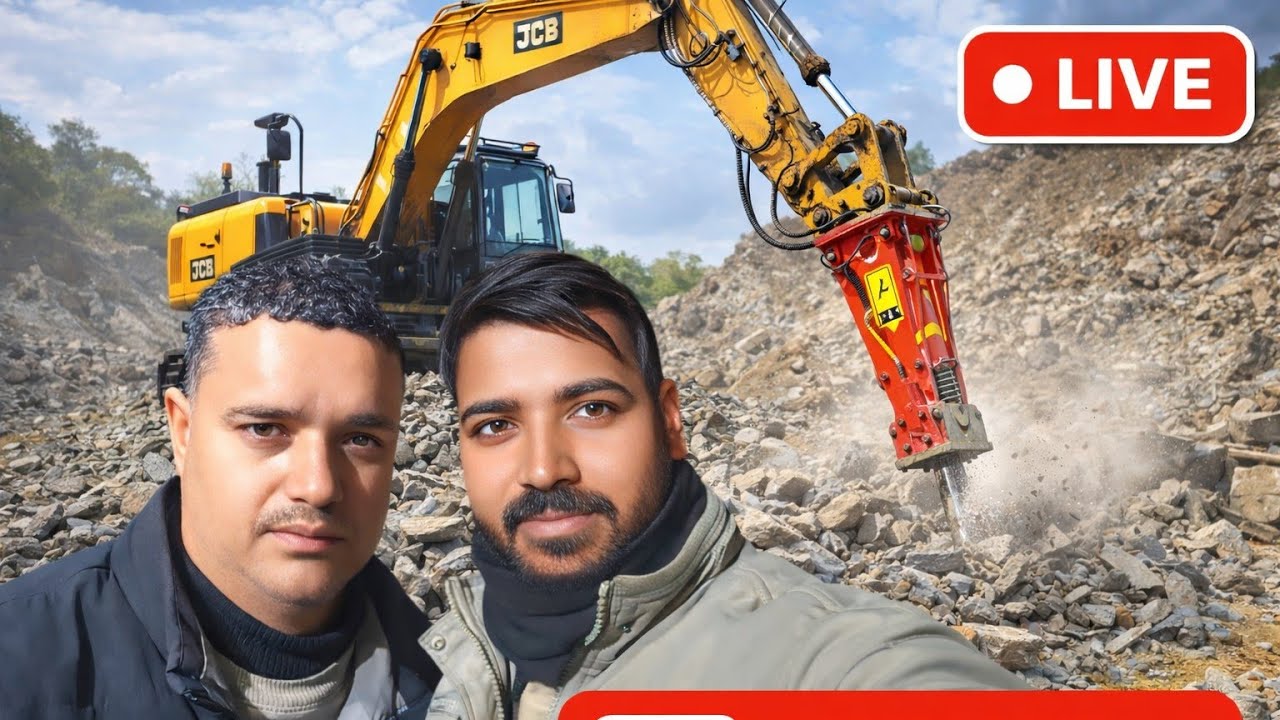 side construction workers JCB rock breaker
