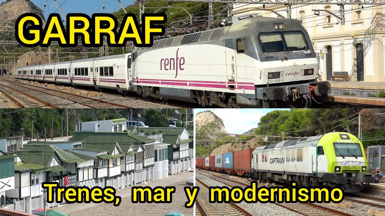 Circulaciones de trenes de viajeros y mercancías por la estación de Garraf (Barcelona).