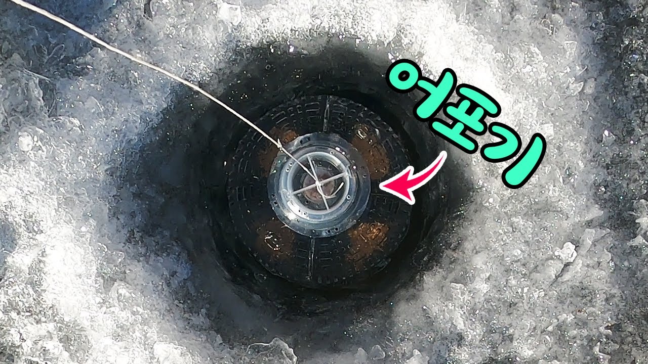 얼어붙은 강에 어포기를 넣어 보았다!