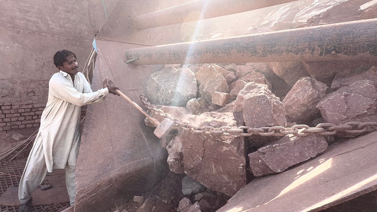 Giant Rock Jam in Crusher! Worker Breaks It with Hammer 😱 | Satisfying Crushing #stonecrusher 