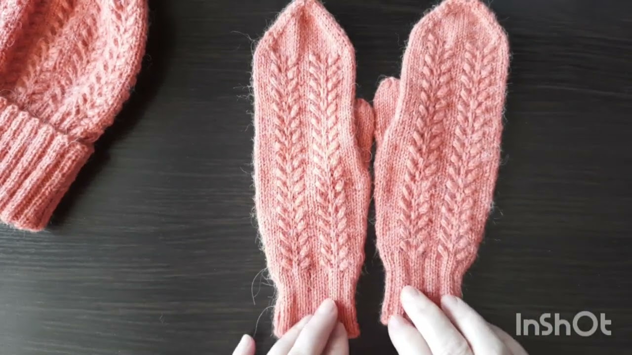 Вязаный комплект: варежки и шапочка, ручная вязка, альпака и овечья шерсть.