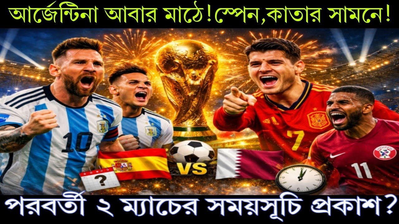 আর্জেন্টিনা আবার মাঠে!স্পেন–কাতার সামনে!  পরবর্তী ২ ম্যাচের সময়সূচি প্রকাশ? 