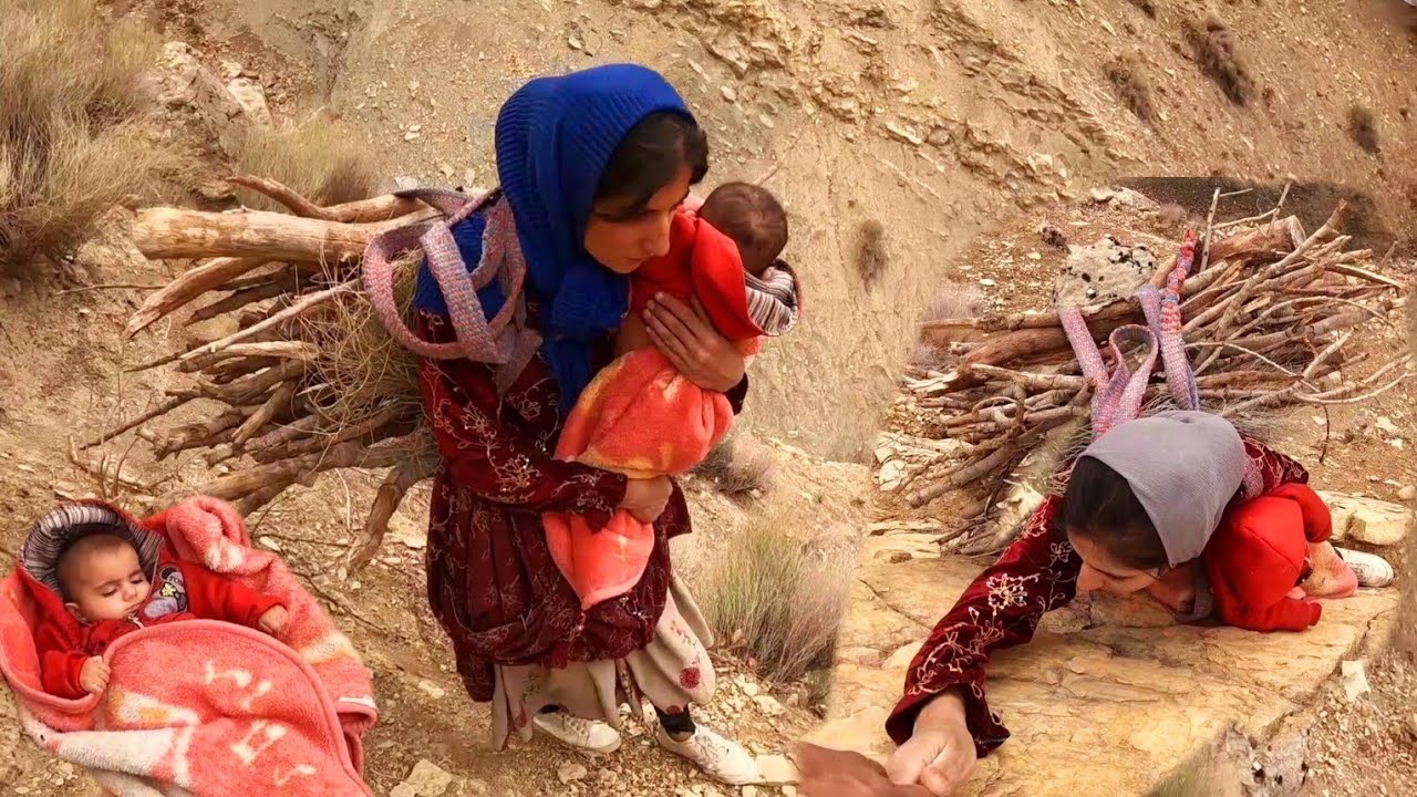 Gathering firewood and the harsh life of the cold winter in the Bamozhgan-Badbakht cave