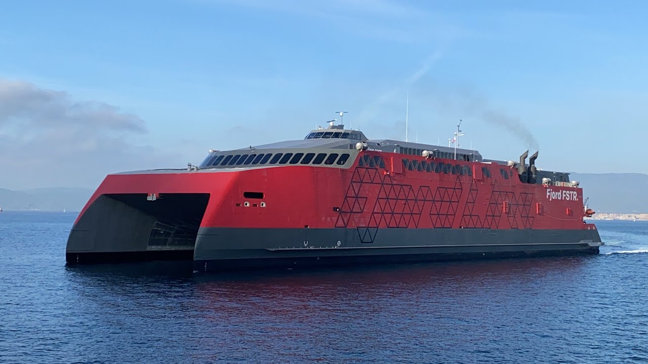 Fjord Fstr fast ferry docking in Gibraltar