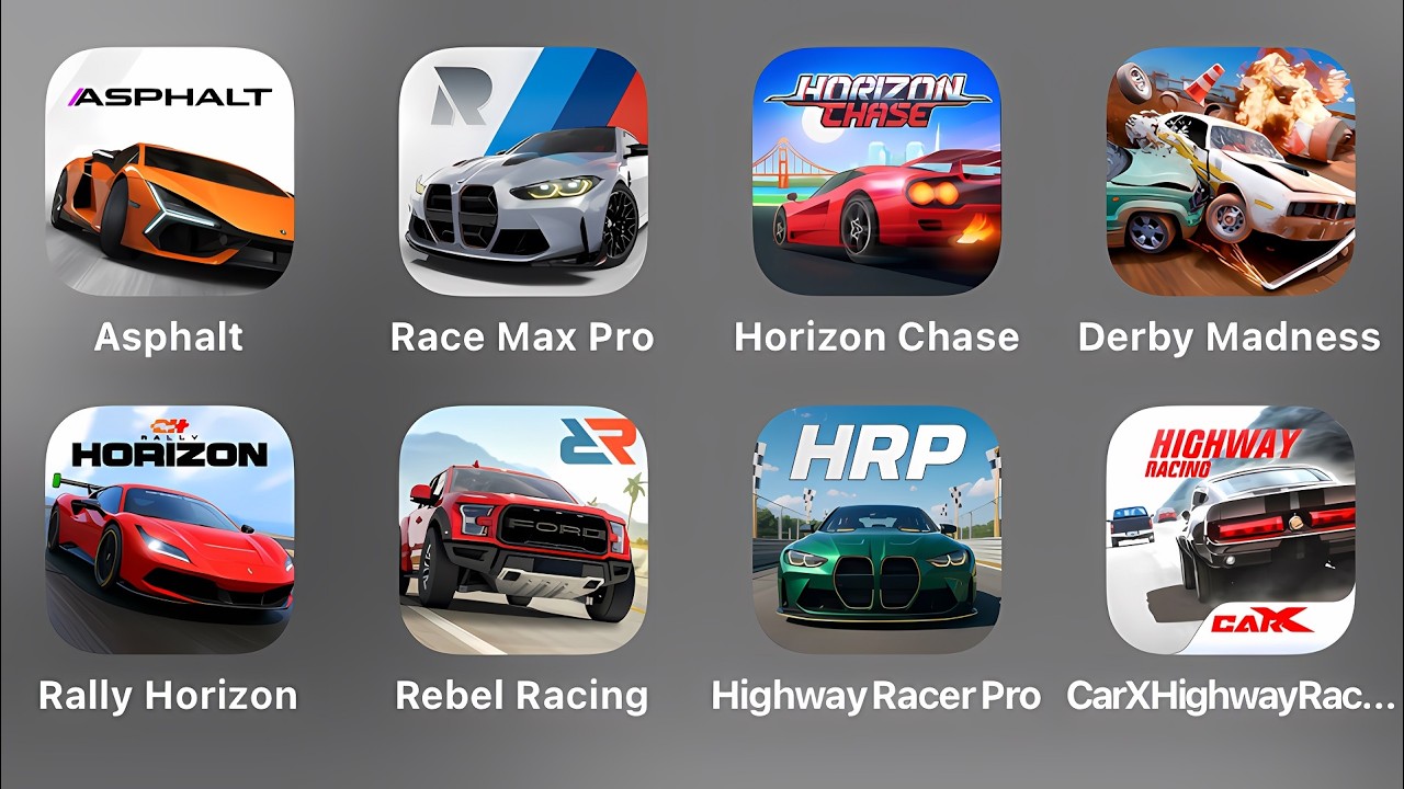 Asphalt Legends, Race Max Pro, Horizon Chase, Derby Madness, Rally Horizon, Rebel Racing, Highway R