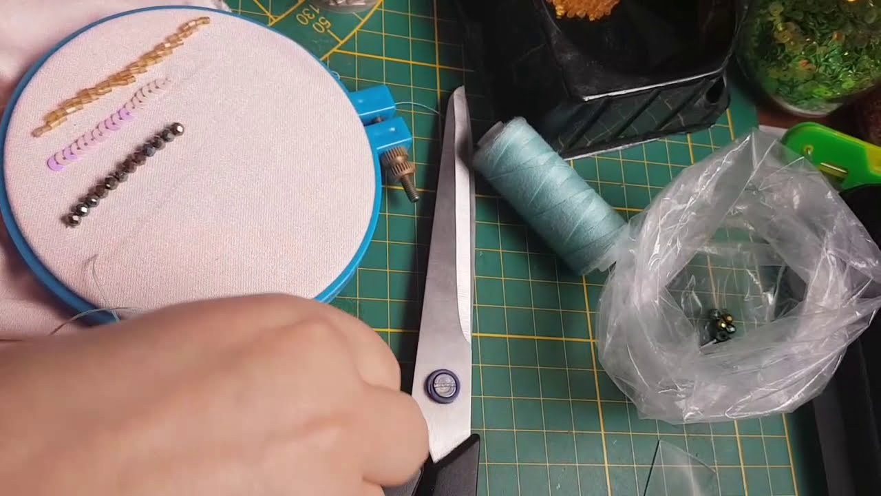 Teaching embroidery stitches with beads and sequins for teaching beginners