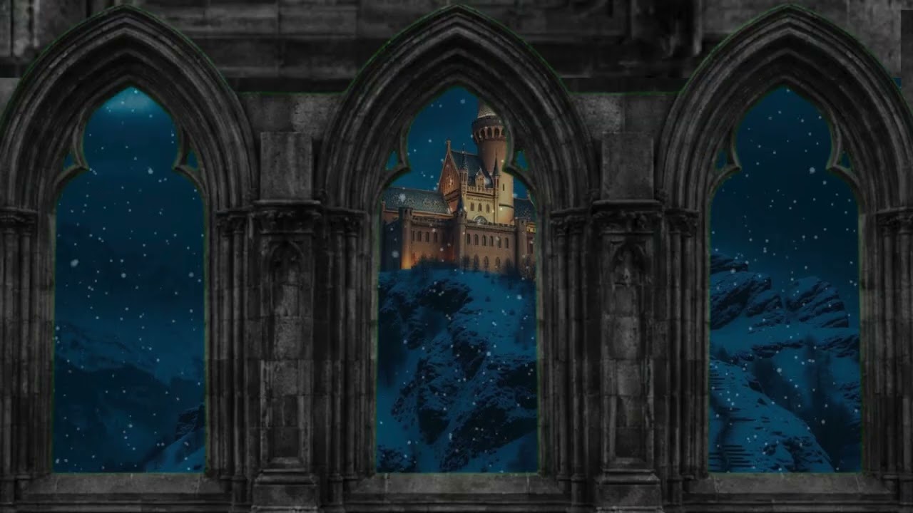 Medieval Gothic Castle Window | Calm Violin Night Ambience
