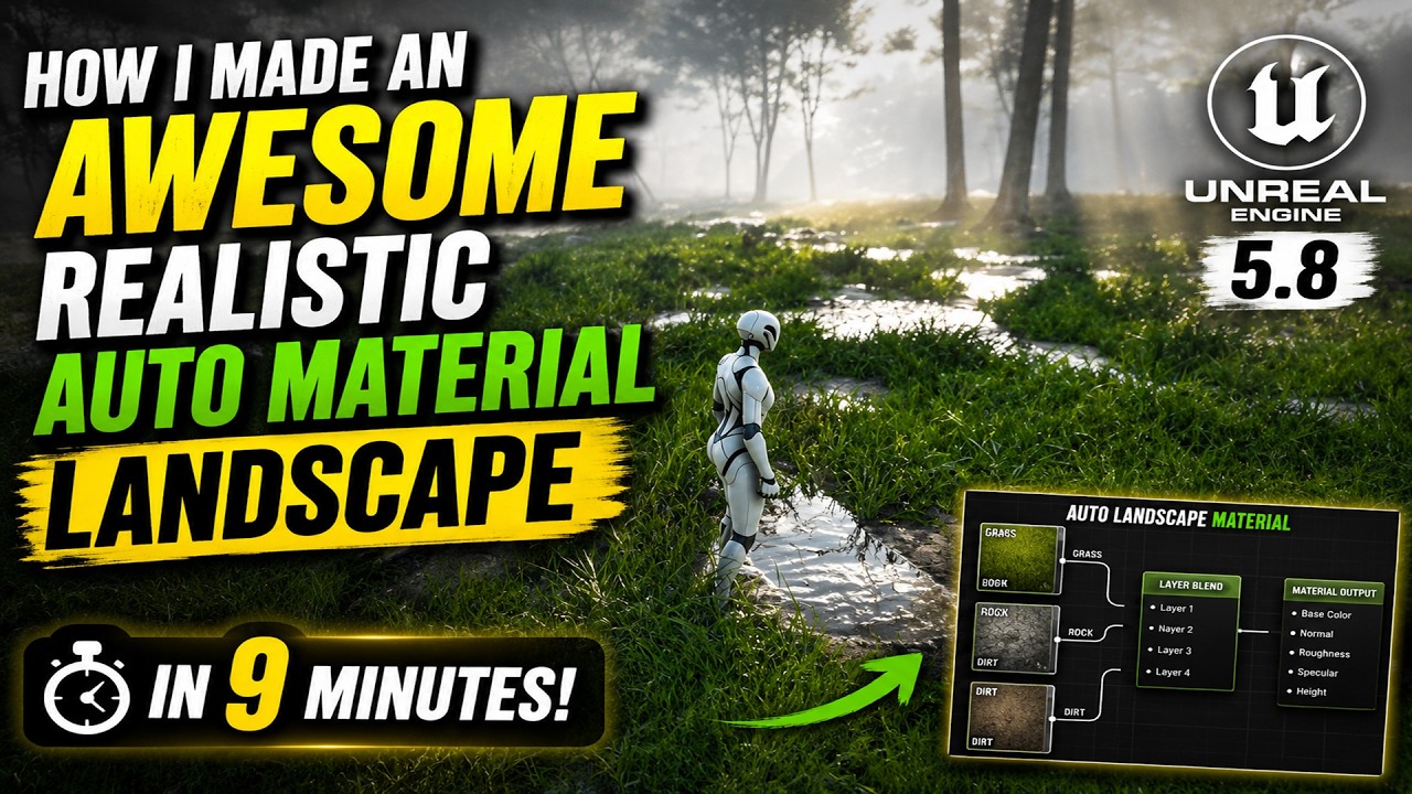 Как я создал ПОТРЯСАЮЩИЙ реалистичный ландшафт с авто-материалом в Unreal Engine 5.8 за 9 минут!