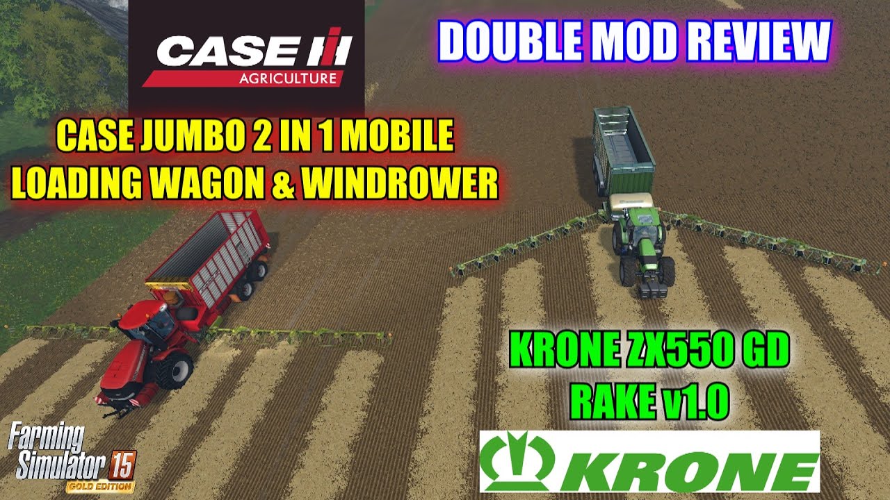 Farming Simulator 2015 - Case Jumbo 2 in 1 Mobile Loading Wagon/Windrower & Krone ZX550 GD Rake v1.0
