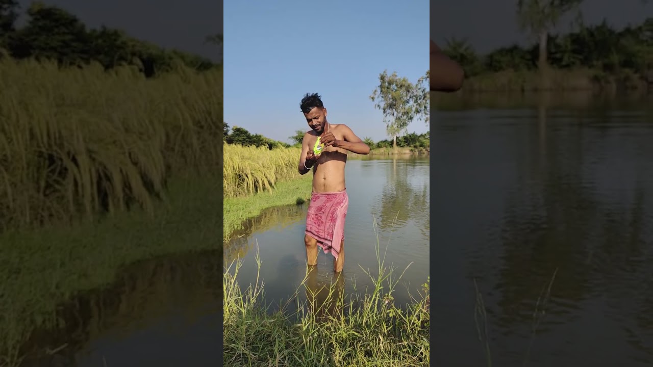 Scene of praying in the village pond