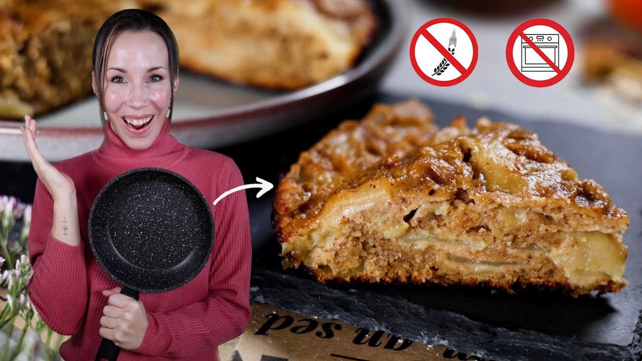 TARTA DE MANZANA EN SARTÉN. SIN GLUTEN, SIN HUEVO, SALUDABLE MUY JUGOSA.