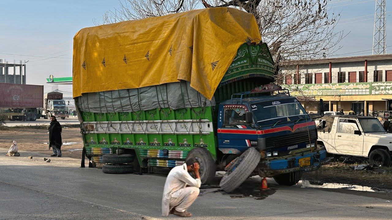 Overloaded Truck Stuck on Road | Extreme Front Axle Failure & Rear Tube Repair