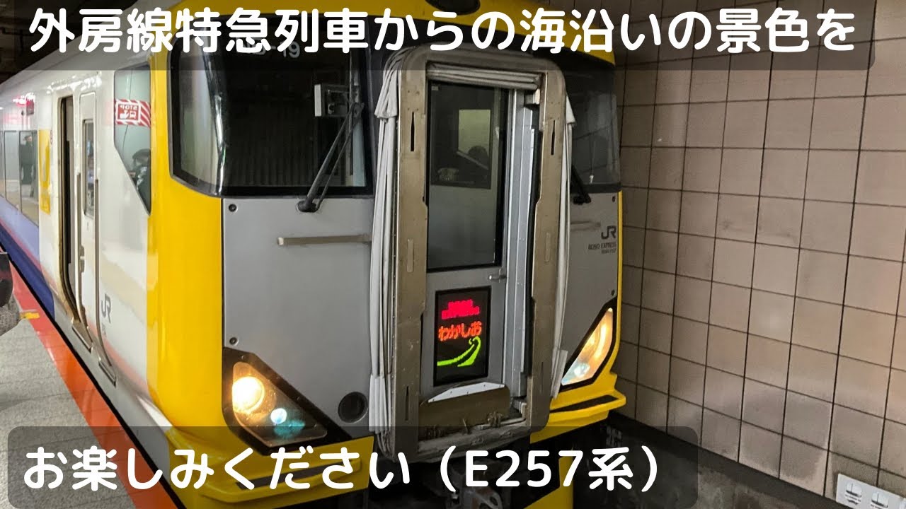 外房線特急わかしお５号安房鴨川行き左側側面展望（勝浦〜安房鴨川）（E257系500番台）