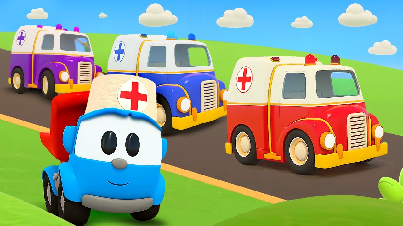 Kids' song about robots jumping on a new trampoline and an ambulance arriving to help them.