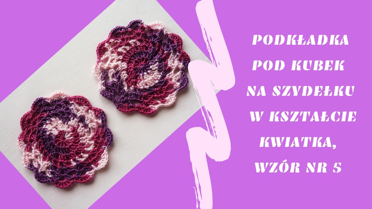 Podkładka pod kubek na szydełku w kształcie kwiatka, wzór nr 5